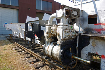 Fototapeta na wymiar Undercarriage of steam locomotive, reconstruction