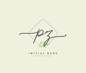 P Z PZ Beauty vector initial logo, handwriting logo of initial signature, wedding, fashion, jewerly, boutique, floral and botanical with creative template for any company or business.