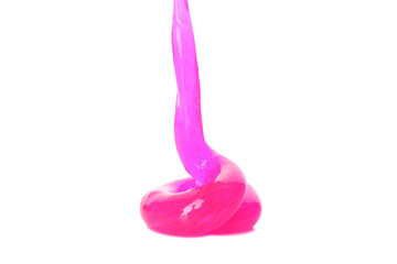 Flowing magenta slime on white background. Antistress toy