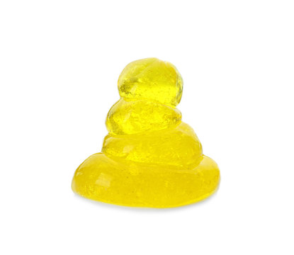 Yellow slime with glitter isolated on white. Antistress toy