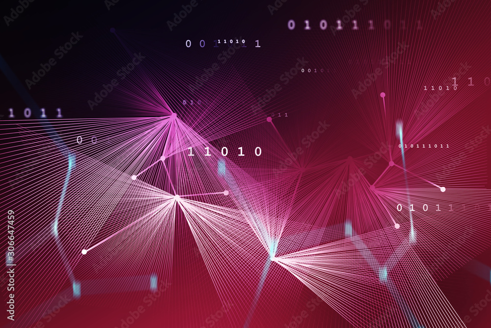 Poster abstract red digital network interface