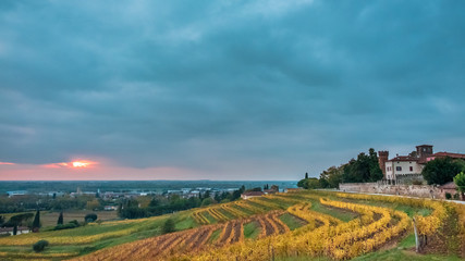 Fototapeta premium Autumn sunset in the vineyards of Collio Friulano