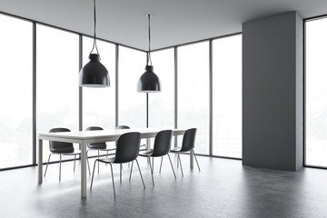 Gray panoramic dining room corner