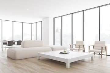 White living room and dining room corner