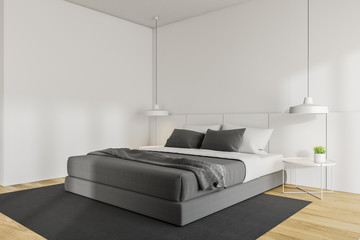 Minimalistic white master bedroom corner