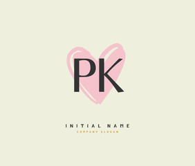 P K PK Beauty vector initial logo, handwriting logo of initial signature, wedding, fashion, jewerly, boutique, floral and botanical with creative template for any company or business.