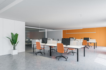 White and orange office with conference room
