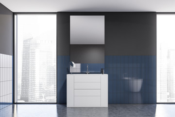 Gray and blue tile bathroom interior with sink