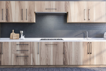 Wooden kitchen countertops and cupboards