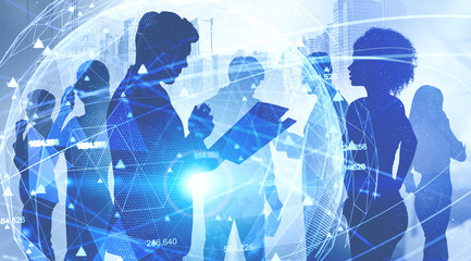 Diverse business team, global network interface
