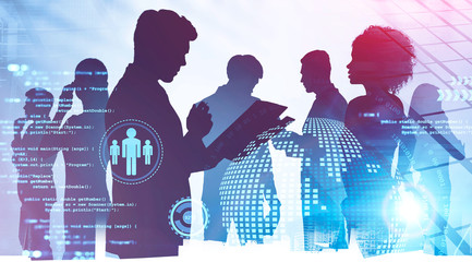 International team in city, business interface