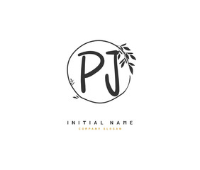 P J PJ Beauty vector initial logo, handwriting logo of initial signature, wedding, fashion, jewerly, boutique, floral and botanical with creative template for any company or business.