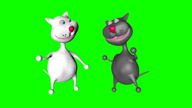 Funny cats. Bright. Cheerful. Funny. Dances. cartoon, cartoon film, animated film. 3D video. Chroma key. 3D rendering.