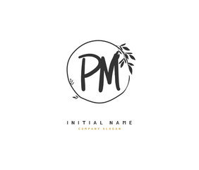 P M PM Beauty vector initial logo, handwriting logo of initial signature, wedding, fashion, jewerly, boutique, floral and botanical with creative template for any company or business.