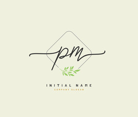 P M PM Beauty vector initial logo, handwriting logo of initial signature, wedding, fashion, jewerly, boutique, floral and botanical with creative template for any company or business.