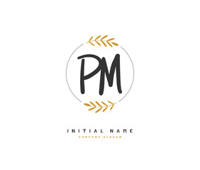 P M PM Beauty vector initial logo, handwriting logo of initial signature, wedding, fashion, jewerly, boutique, floral and botanical with creative template for any company or business.
