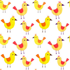 Chiken watercolor illustration. Decorative paint background of violet blossom flower for greeting cards