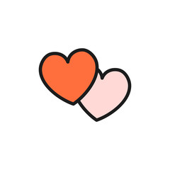 Two hearts flat color icon. Isolated on white background