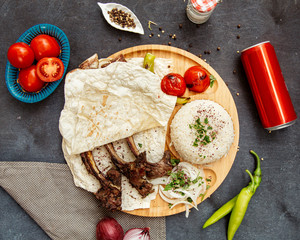 fried lamb ribs with lavash and rice