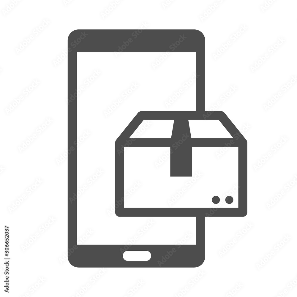 Poster online delivery service vector icon isolated on white background. smartphone with express delivery a