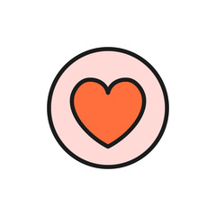 Heart in circle, valentine day flat color icon.