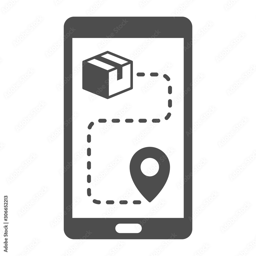 Poster online delivery service vector icon isolated on white background. smartphone with express delivery a