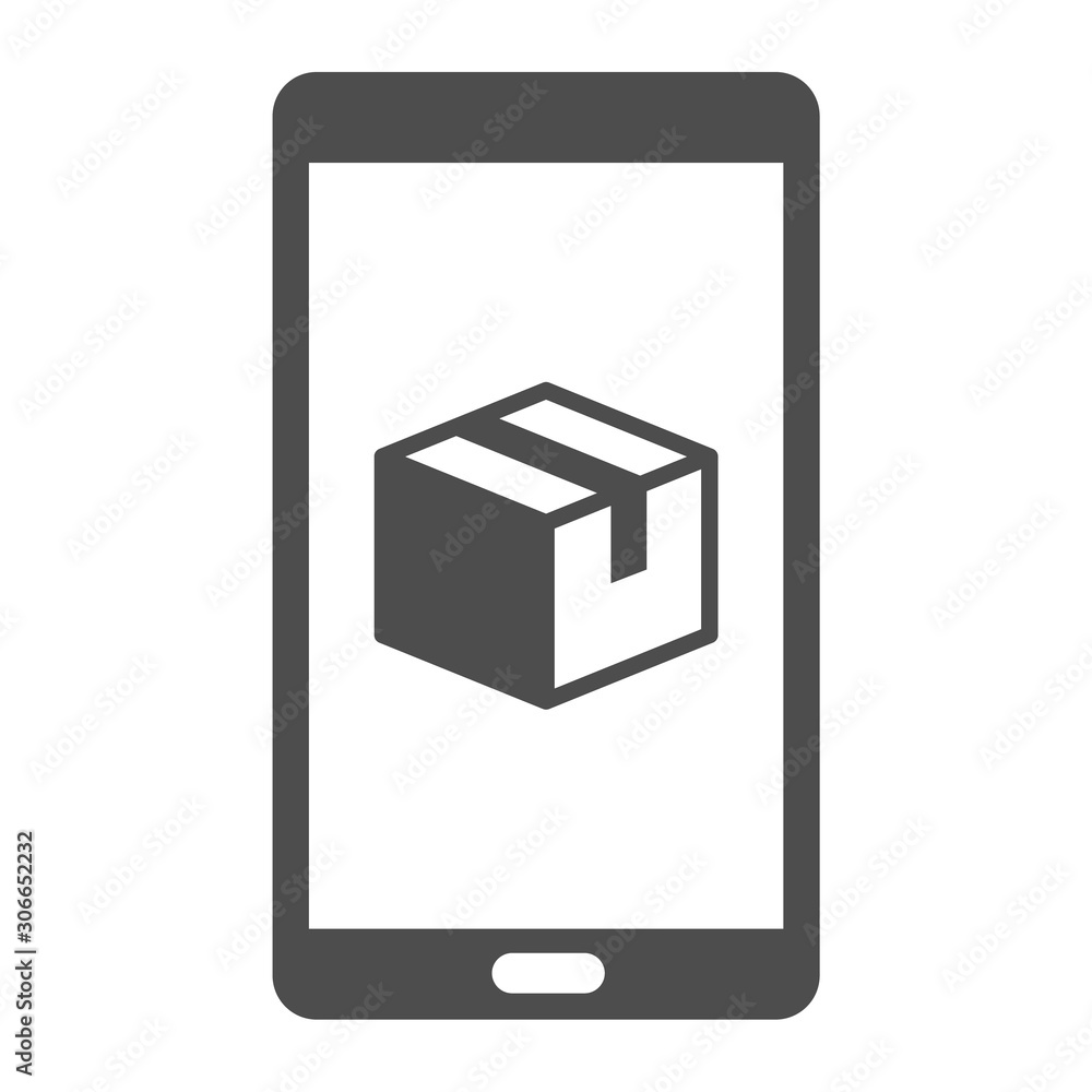 Poster online delivery service vector icon isolated on white background. smartphone with express delivery a