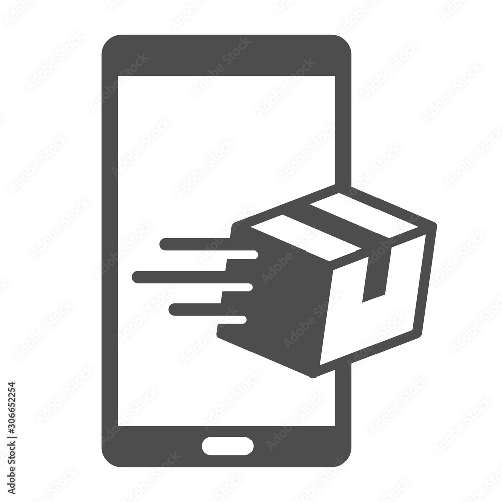 Poster online delivery service vector icon isolated on white background. smartphone with express delivery a