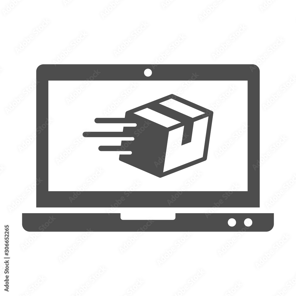 Aufkleber online delivery service vector icon isolated on white background. laptop with express delivery app s
