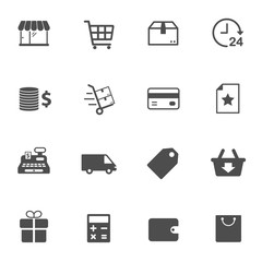 Shopping vector icons isolated on white background. Shopping commercial icon set for web, mobile apps, ui design and print products