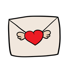  Doodle sketch envelope with a heart. Cartoon illustration of a letter to the day of St. Valentine 