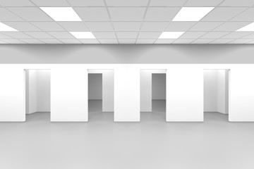 White symmetrical office with blank doors 3 d
