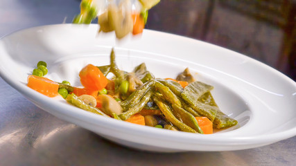 Close-up with the typical Spanish dish of mixed vegetable food