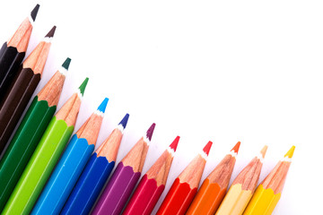 Colour pencils isolated on white background close up
