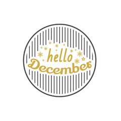 Hello december quote isolated on white background. Hand drawn winter inspirational card. Vector illustration