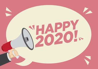 Design of 2020 with a loudspeaker announcement.