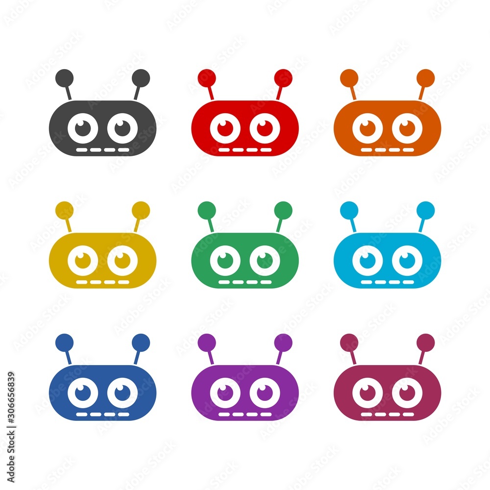 Poster head of robot color icon set isolated on white background