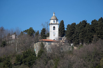 Fototapeta na wymiar A church in the mountains in La Spezia, Liguria, Italy.