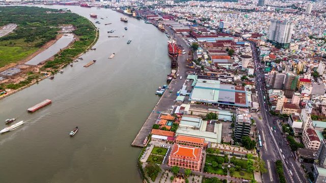 Ho Chi Minh City along Saigon river, Vietnam time lapse
