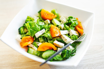 Fresh salad with cheese and tomatoes