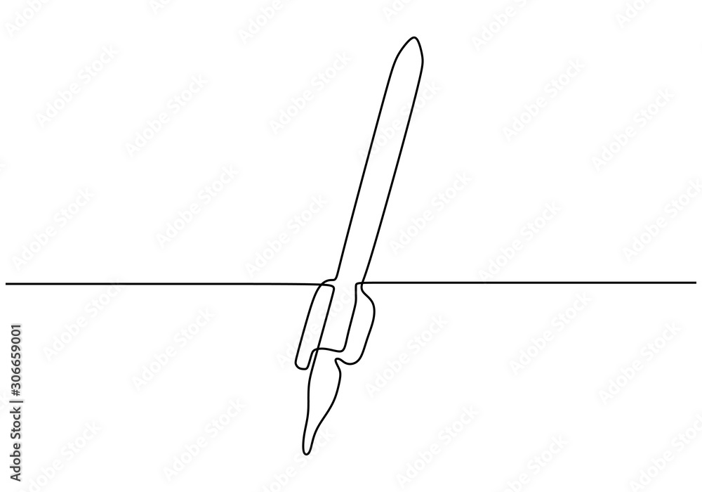 Poster continuous one line drawing of rocket vector object