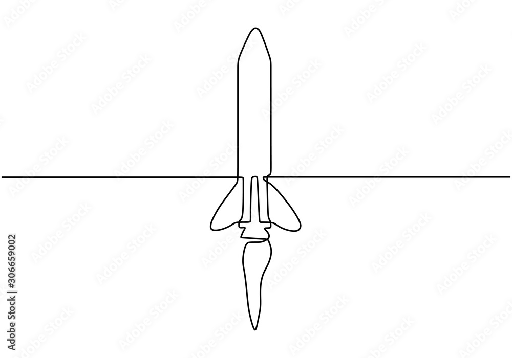 Poster Continuous one line drawing of rocket vector object