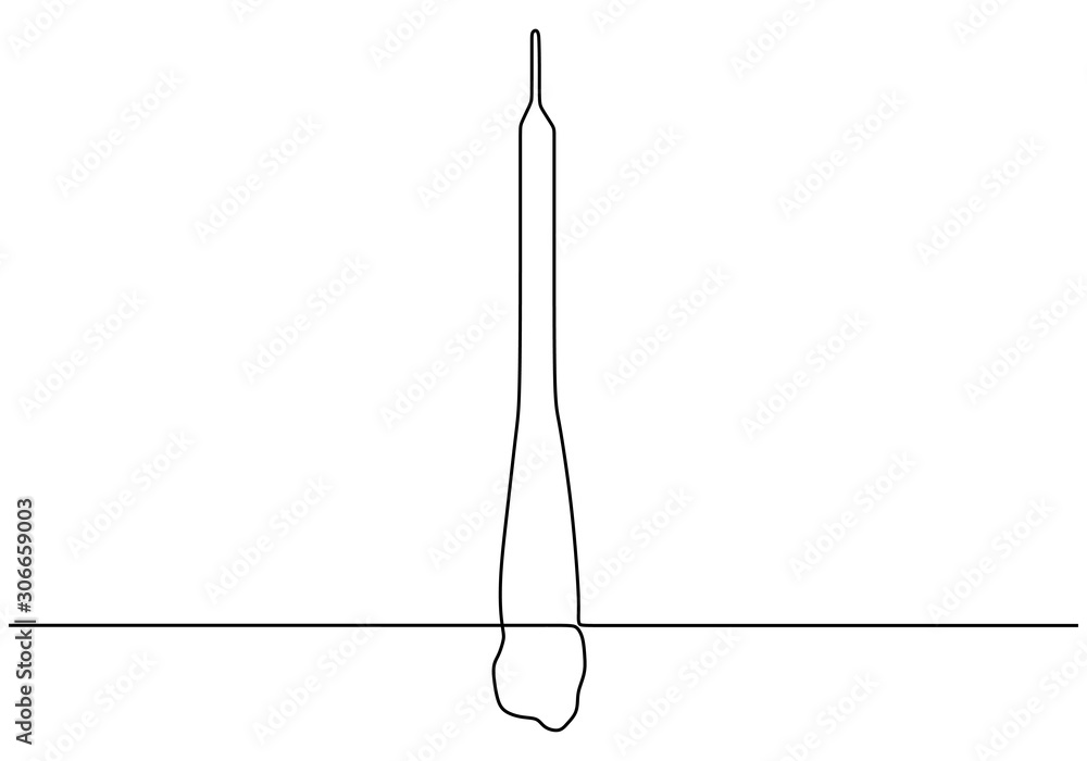 Poster continuous one line drawing of rocket vector object