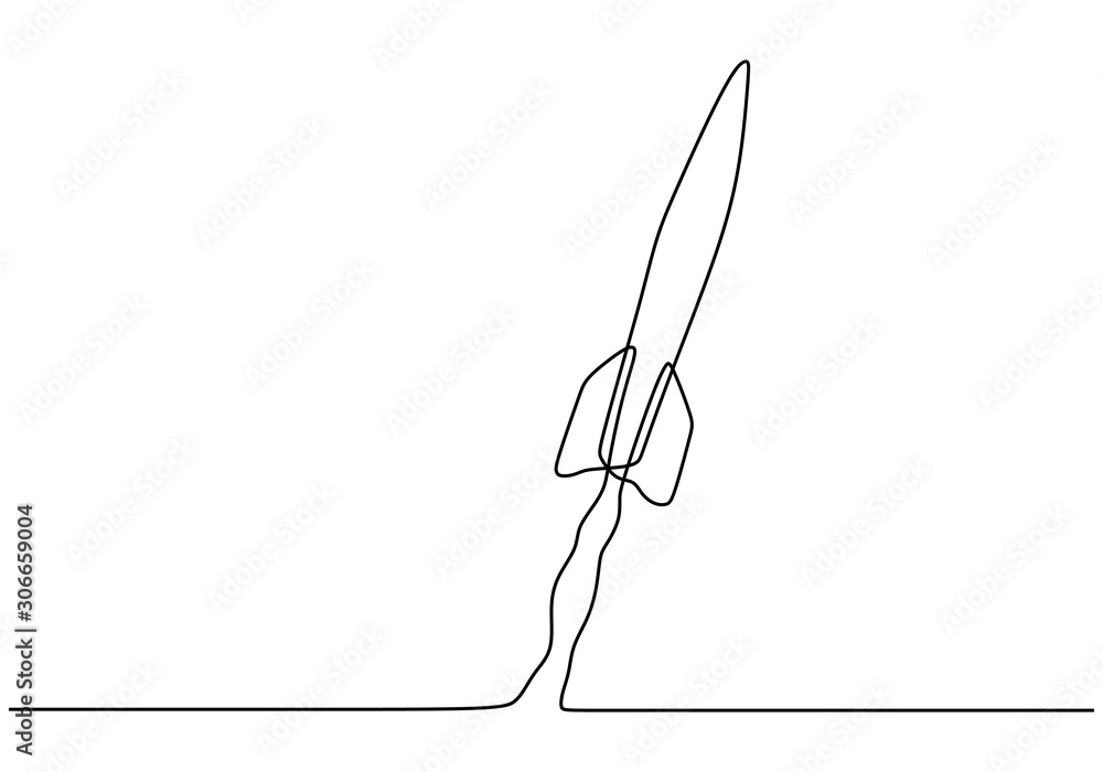 Poster continuous one line drawing of rocket vector object