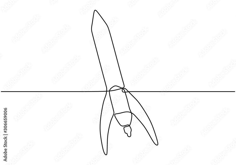Poster continuous one line drawing of rocket vector object