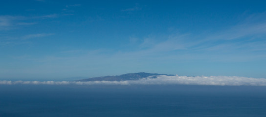 Fototapeta na wymiar View from the peak of Mount Teide on the Island of Tenerife showing the deep blue sky