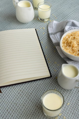 Fresh rice milk drink. Healthy nutritious vegetable milk. Homemade dairy themes