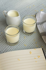 Obraz na płótnie Canvas Fresh rice milk drink. Healthy nutritious vegetable milk. Homemade dairy themes