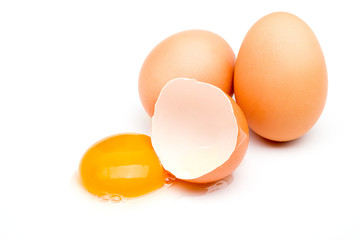 Chicken eggs isolated on a white background.