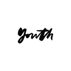 Minimalist hand drawn lettering in vector. Inscription with the word Youth. Black and white image.